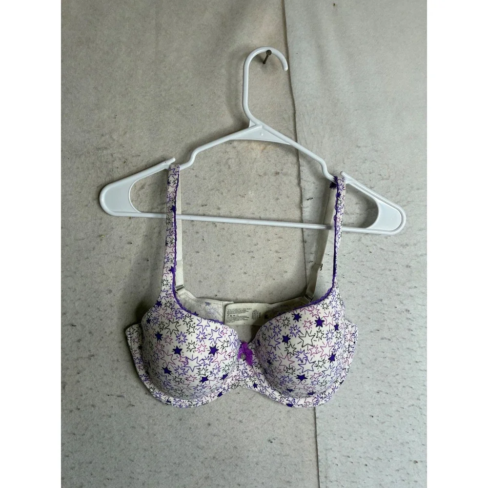 Victoria's Secret Body by Victoria Lined Demi Bra Purple Star Print 34DD 7145